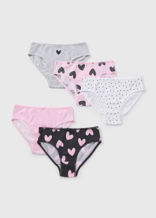 5 Pack Girls Pink Heart Knickers (2-11yrs) - 2-3 Yrs Image 1