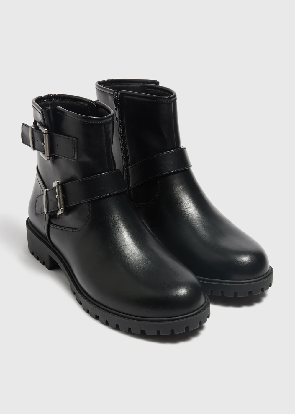 Black Wide Fit Short Biker Boots - 3 Image 1