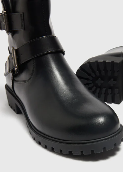 Black Wide Fit Short Biker Boots - 3 Image 2