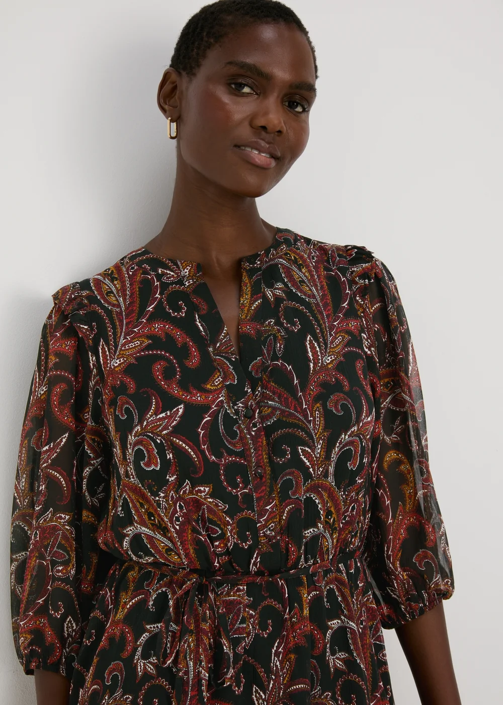 Black Paisley Chiffon Mini Dress - 8 Image 3