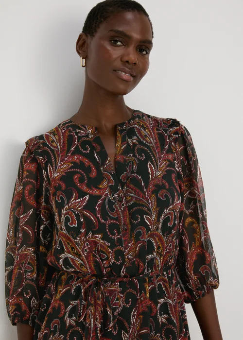 Black Paisley Chiffon Mini Dress - 8 Image 3