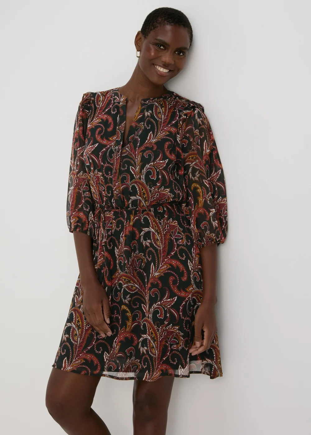 Black Paisley Chiffon Mini Dress - 8 Image 1