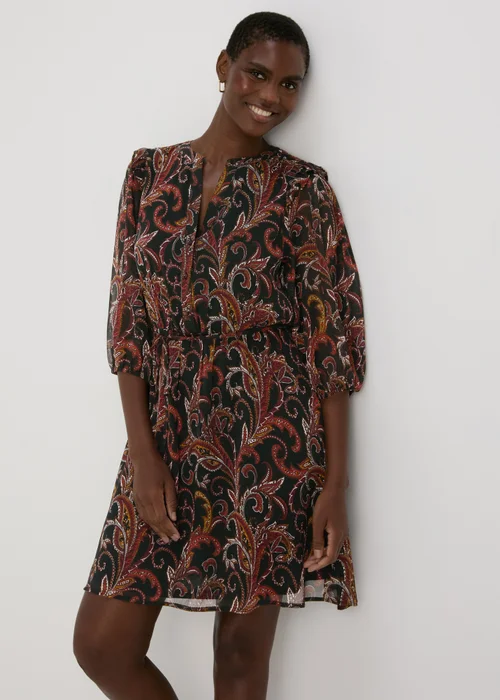 Black Paisley Chiffon Mini Dress - 8 Image 1