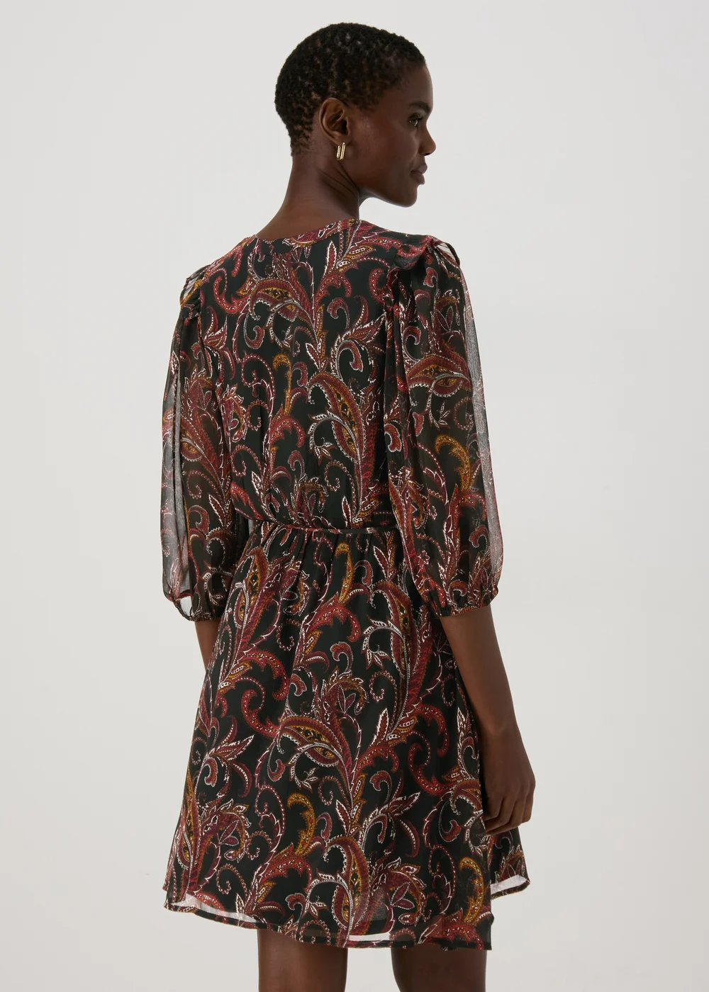 Black Paisley Chiffon Mini Dress - 8 Image 2