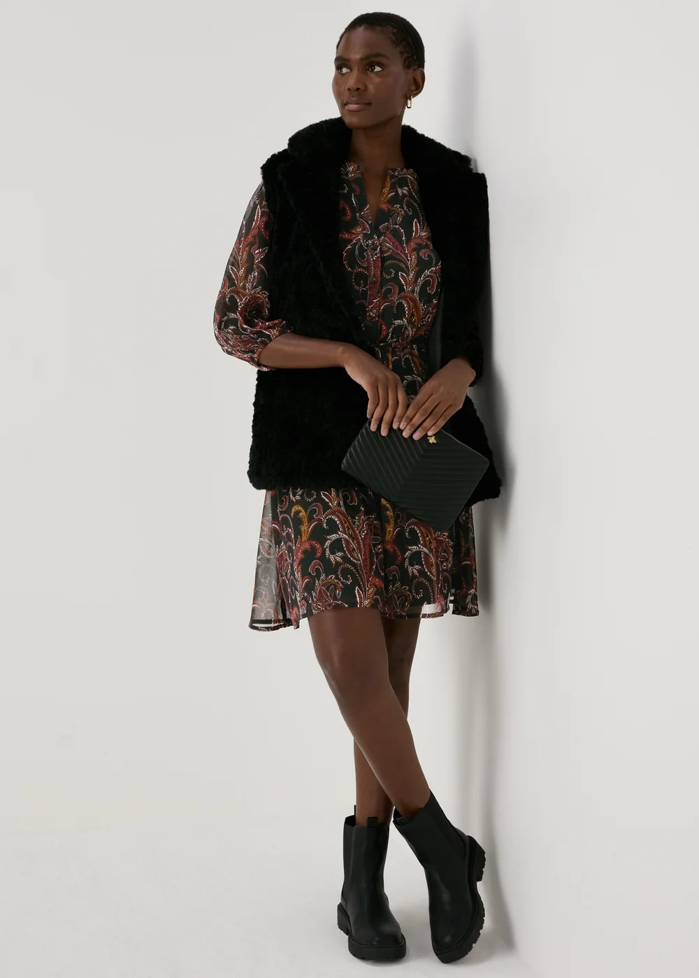 Black Paisley Chiffon Mini Dress - 8 Image 4