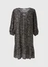 Black Printed Boho Crinkle V-Neck Midi Dress - Size 8 Image 5