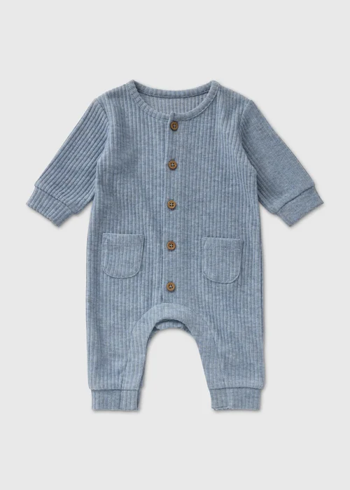 Blue Ribbed Romper (Newborn-23mths) - 0-3 months Image 1