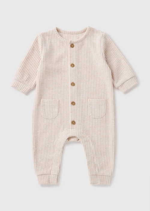 Beige Ribbed Romper (Newborn-23mths) - 0-3 months Image 1