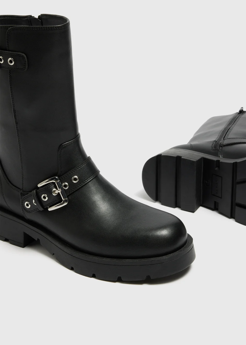 Black Biker Boots - Size 3 Image 2