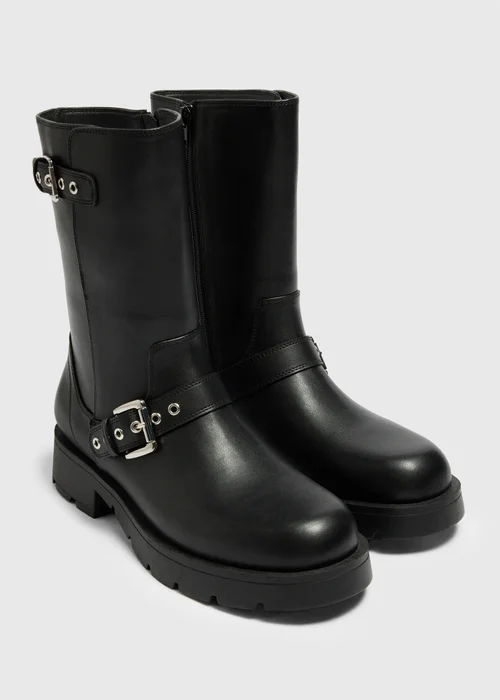 Black Biker Boots - Size 3 Image 1