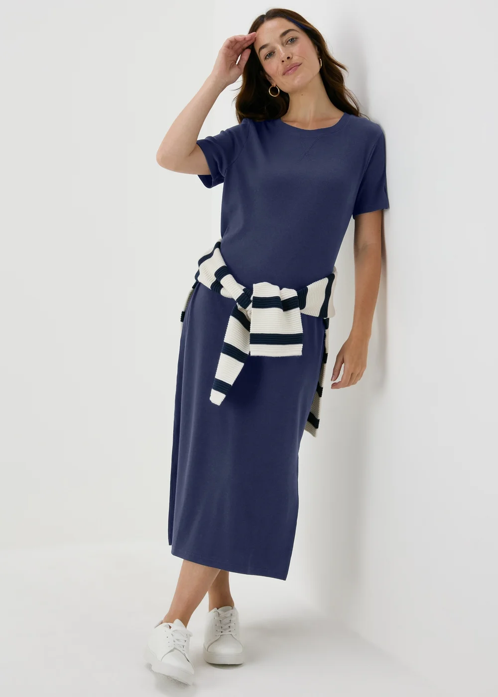 Papaya Petite Navy Ribbed Midi T-Shirt Dress - 6 Image 4