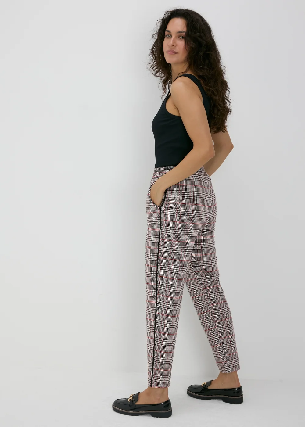 Red Check Tapered Joggers - 8 Image 1