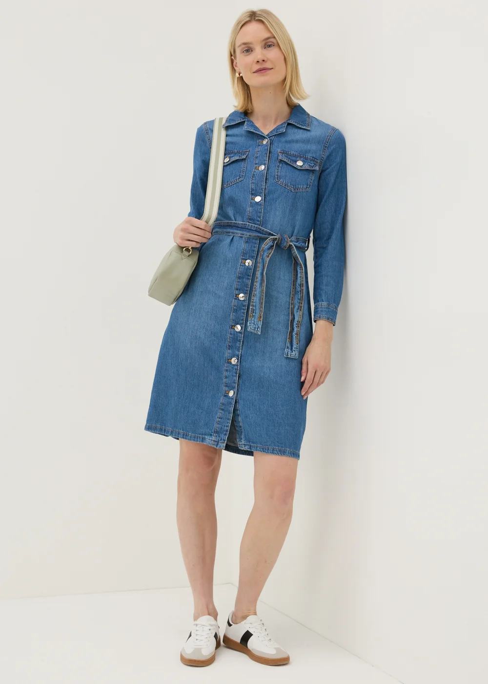 Blue Mid Wash Denim Shirt Dress - Size 8 Image 3