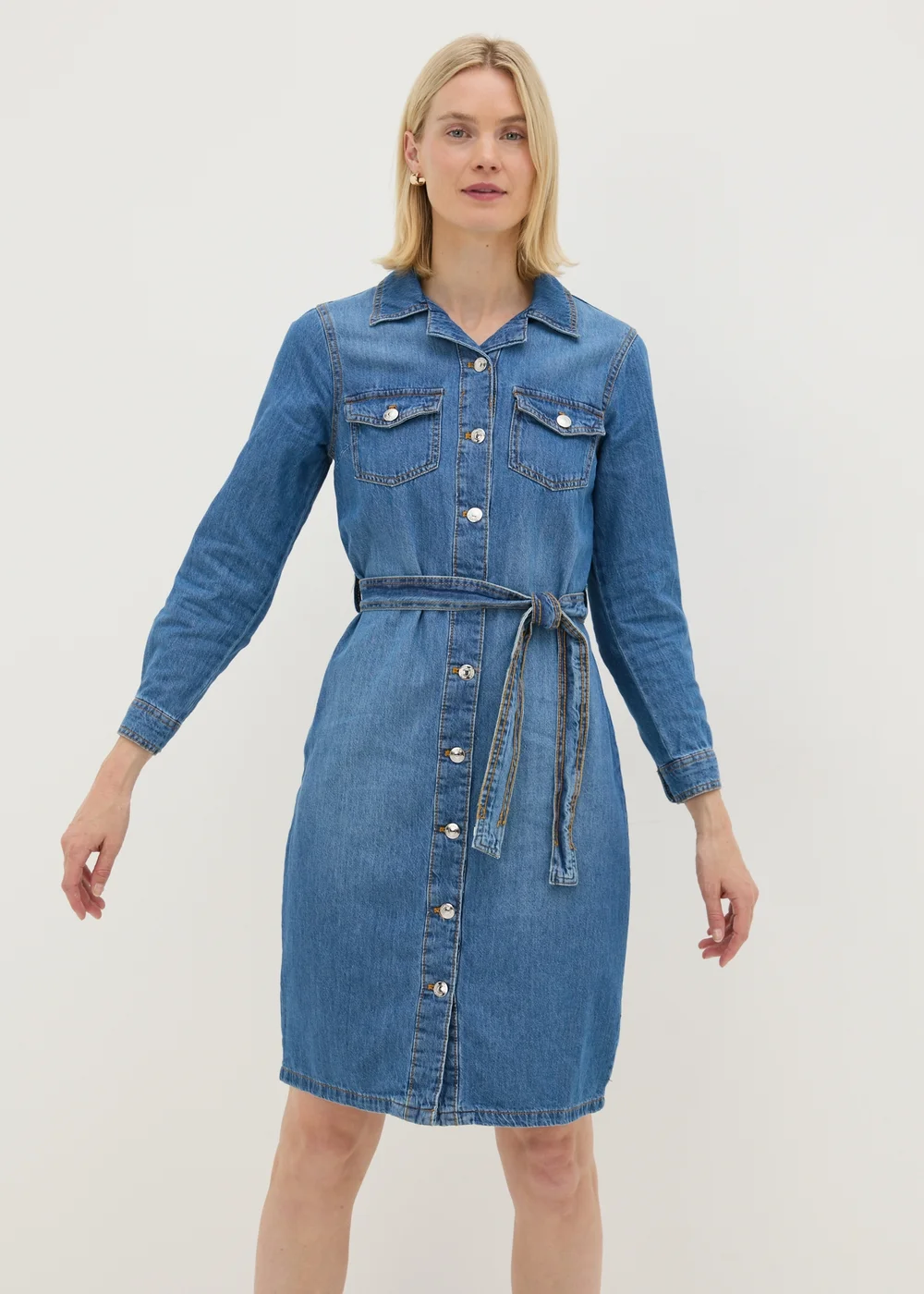 Blue Mid Wash Denim Shirt Dress - Size 8 Image 1