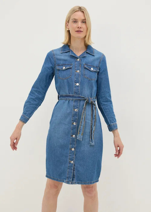 Blue Mid Wash Denim Shirt Dress - Size 8 Image 1