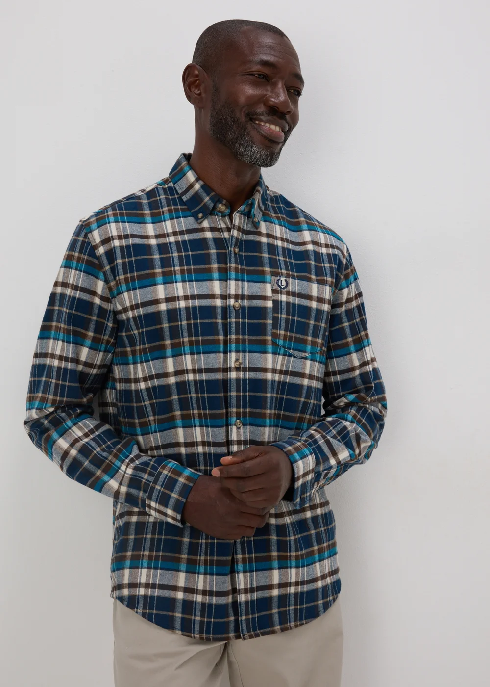 Lincoln Teal Checked Brushed Shirt - S Image 1