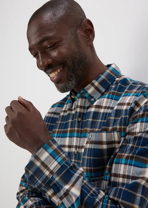 Lincoln Teal Checked Brushed Shirt - S Image 3