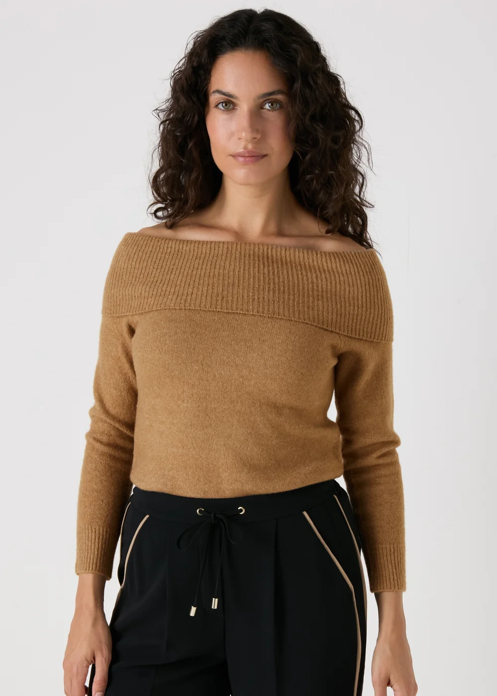 Et Vous Camel Bardot Knitted Jumper - S Image 1