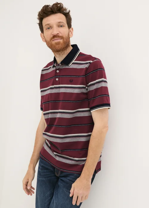 Lincoln Burgundy Stripe Polo Shirt - S Image 1