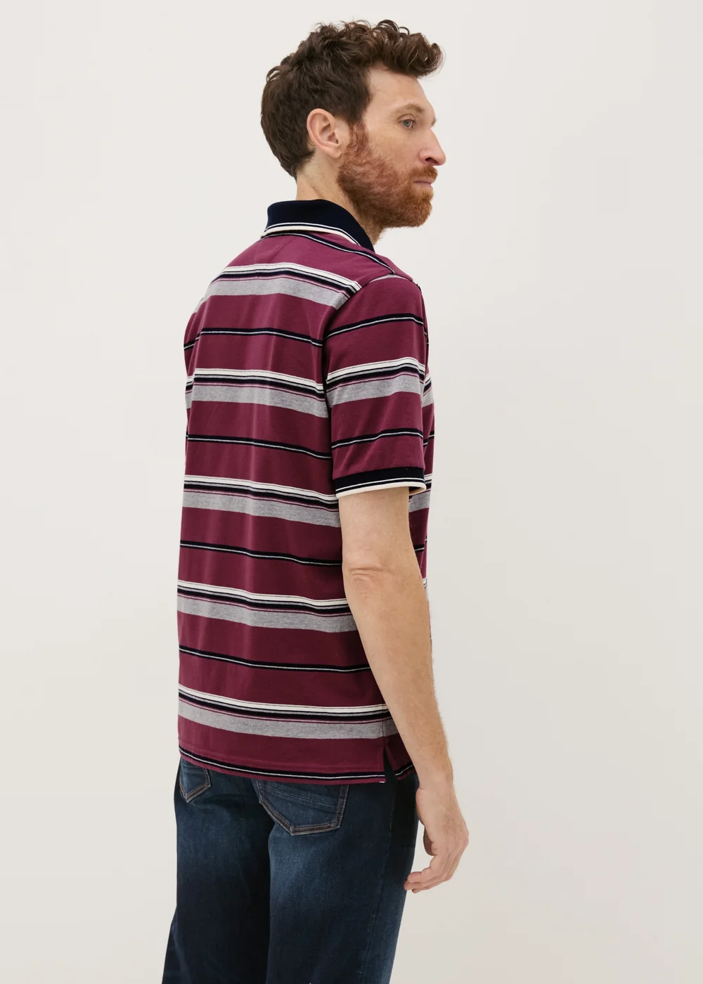 Lincoln Burgundy Stripe Polo Shirt - S Image 2