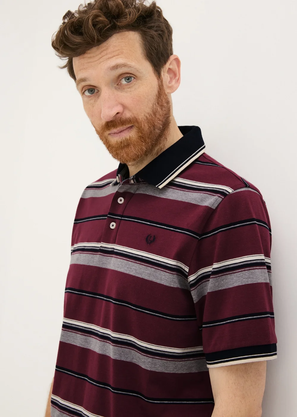 Lincoln Burgundy Stripe Polo Shirt - S Image 3