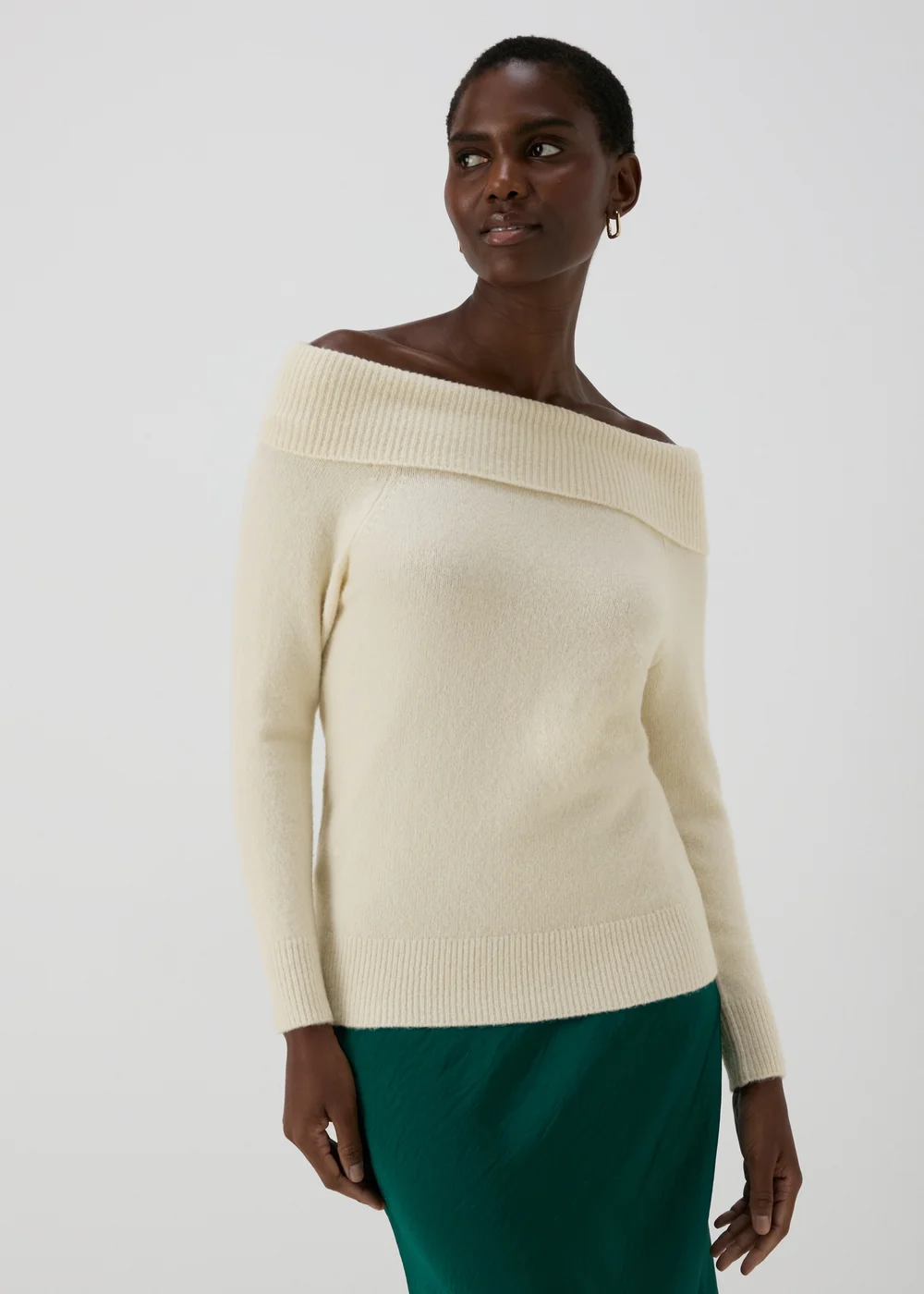 Et Vous Cream Bardot Knitted Jumper - S Image 1