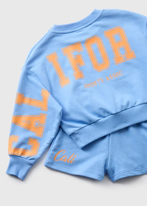 Girls Blue California Sweatshirt & Shorts Set (7-15yrs) - Age 7 Years Image 2