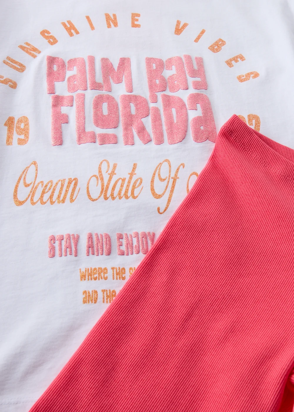 Girls White Palm Bay Florida T-Shirt & Pink Cycling Shorts Set (7-13yrs) - Age 7 Years Image 2