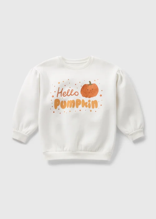 Girls Cream Hello Pumpkin Sweatshirt (1-7yrs) - 1-1.5 Yrs Image 1