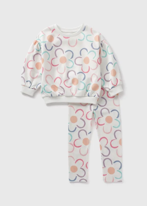 Girls Cream Flower Sweatshirt & Leggings Set (1-7yrs) - 1 half year to 2 Image 1