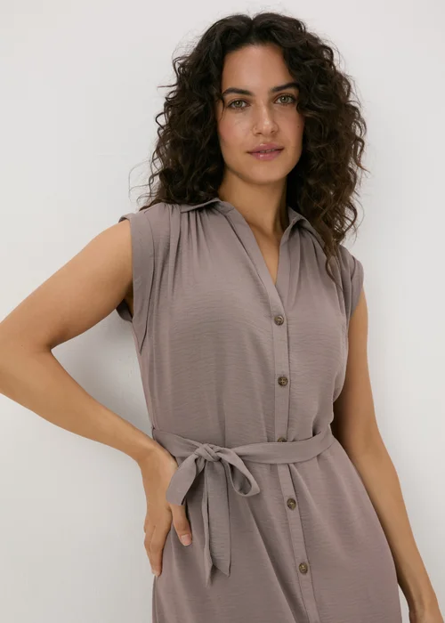 Papaya Petite Brown Button Through Shirt Midi Shirt Dress - 6 Image 3