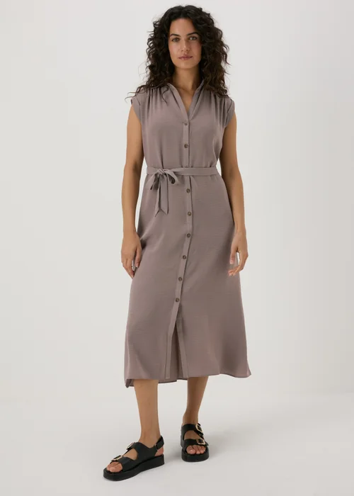 Papaya Petite Brown Button Through Shirt Midi Shirt Dress - 6 Image 1
