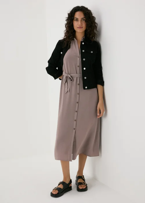 Papaya Petite Brown Button Through Shirt Midi Shirt Dress - 6 Image 4