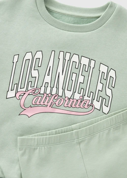 Girls Green Los Angeles Sweatshirt and Shorts Set (1-7yrs) - 1 half year to 2 Image 2