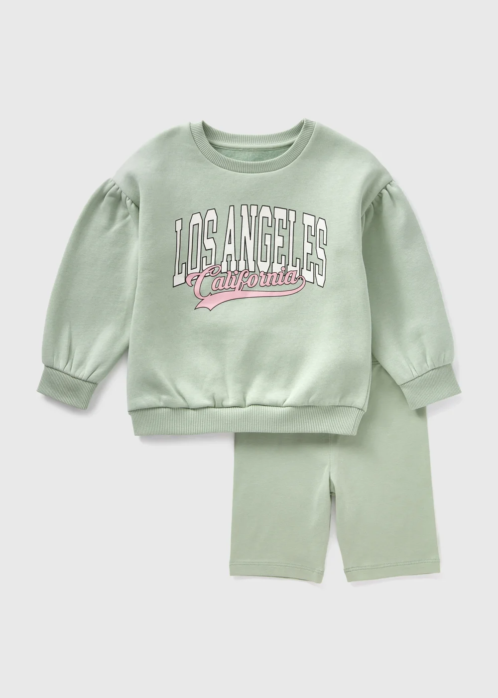 Girls Green Los Angeles Sweatshirt and Shorts Set (1-7yrs) - 1 half year to 2 Image 1