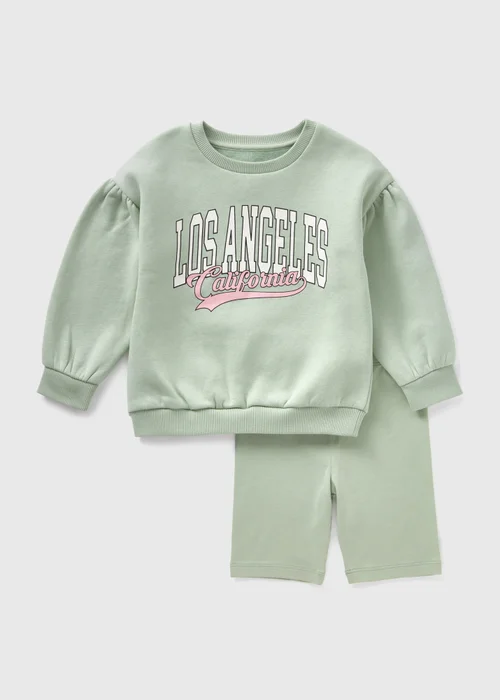Girls Green Los Angeles Sweatshirt and Shorts Set (1-7yrs) - 1 half year to 2 Image 1