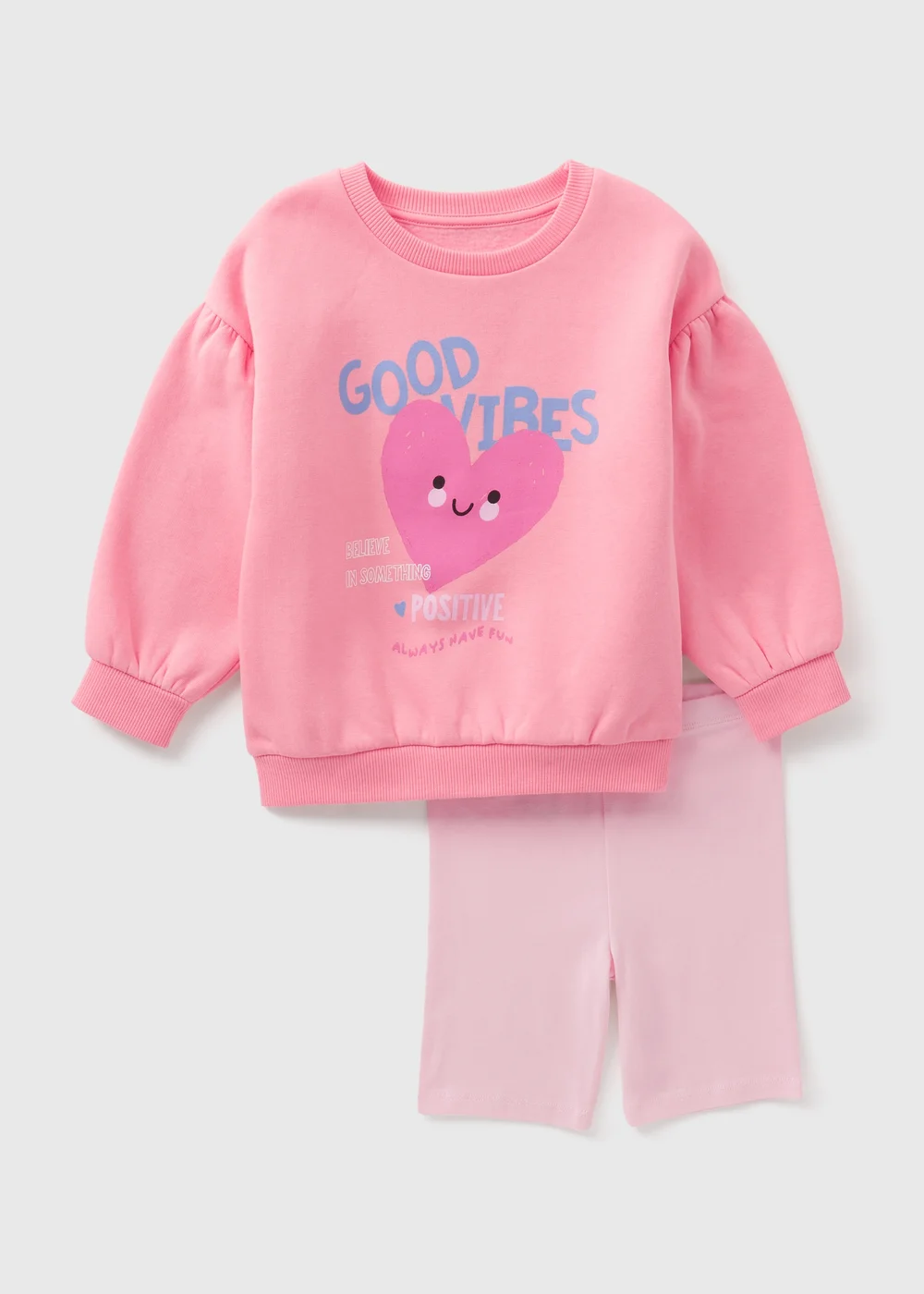 Girls Pink Cycling Sweatshirt & Shorts Set (1-7yrs) - Age 2 - 3 Years Image 1