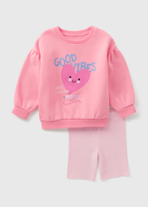Girls Pink Cycling Sweatshirt & Shorts Set (1-7yrs) - Age 2 - 3 Years Image 1