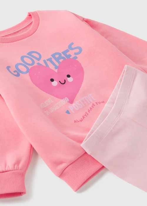 Girls Pink Cycling Sweatshirt & Shorts Set (1-7yrs) - Age 2 - 3 Years Image 2