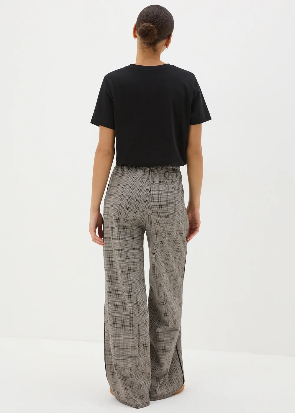 Beige Check Wide Leg Trousers - 8 Image 3