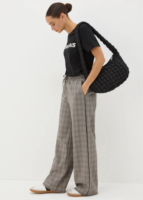 Beige Check Wide Leg Trousers - 8 Image 1
