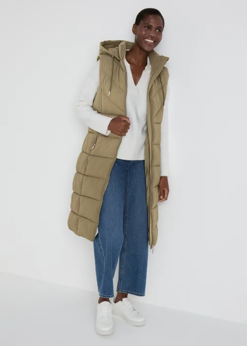 Khaki Long Padded Gilet - 8 Image 1