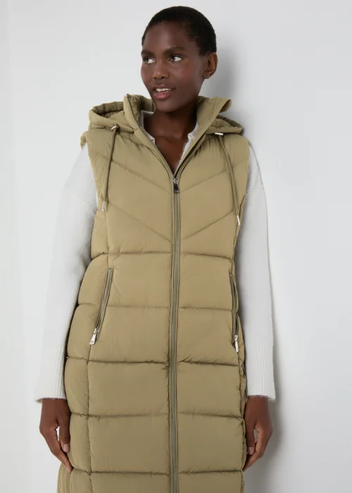 Khaki Long Padded Gilet - 8 Image 3