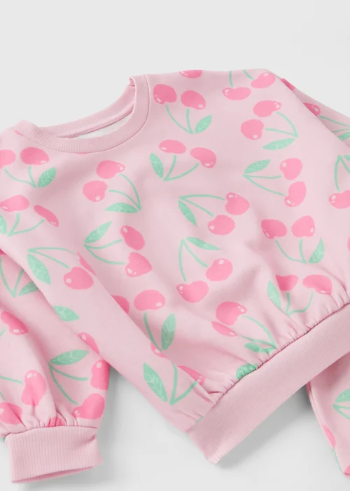 Girls Light Pink Cherry Sweatshirt & Shorts Set (1-7yrs) - 1 half year to 2 Image 2