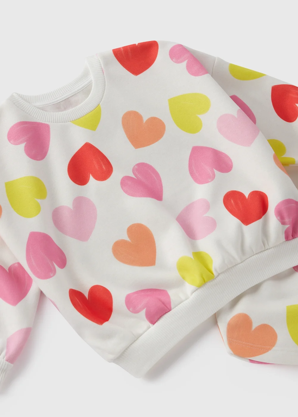Girls Cream Hearts Print Sweatshirt & Shorts Set (1-7yrs) - 1 half year to 2 Image 2