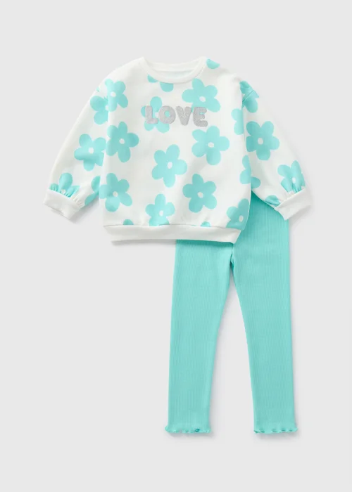 Girls Cream Flower Print Sweatshirt & Leggings Set (1-7yrs) - 1 half year to 2 Image 1