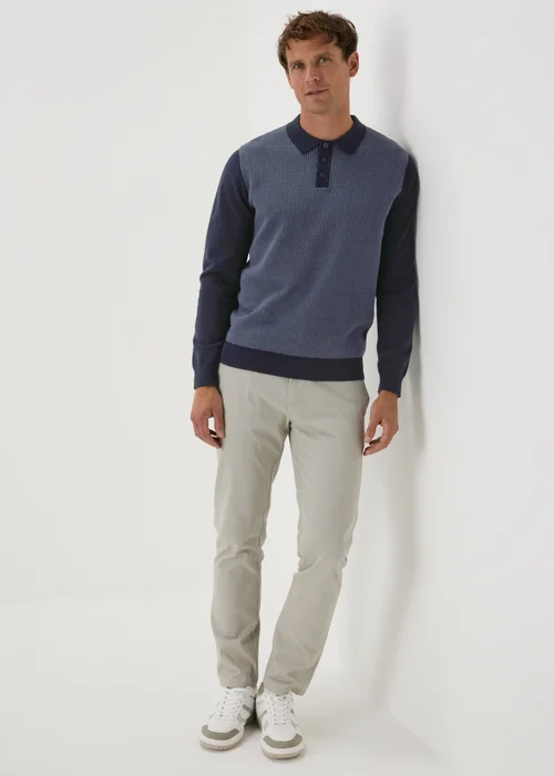Navy Textured Knit Polo Shirt, - S Image 4