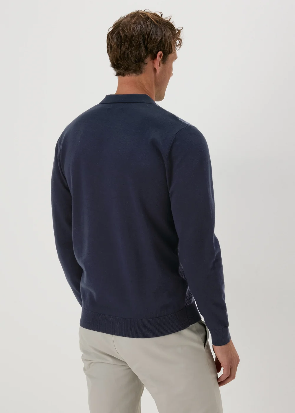 Navy Textured Knit Polo Shirt, - S Image 2