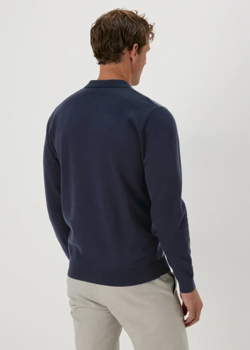 Navy Textured Knit Polo Shirt, - S Image 2