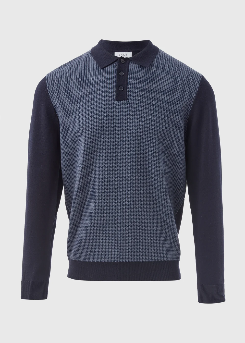 Navy Textured Knit Polo Shirt, - S Image 5